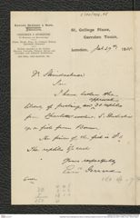 Nachlass Franz Steindachner, Brief von Gerrard Edward & Sons an Franz Steindachner (29.07.1908), Inv.Nr. 156.08, Seite 1